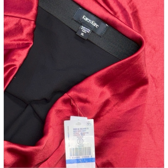 Karen Kane Lipstick Red Satin Bias Slip Midi Skirt Cocktail - Picture 7 of 13